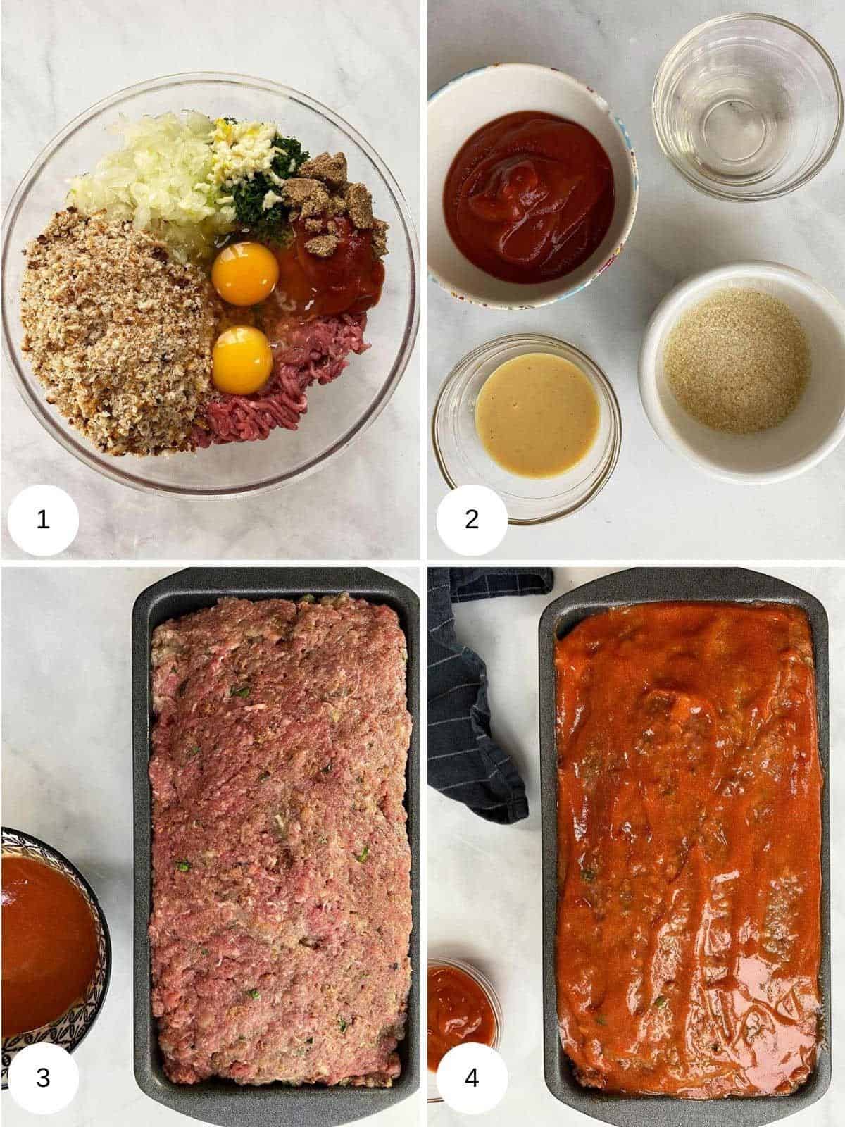 4 pictures showing the process of making low calorie meatloaf