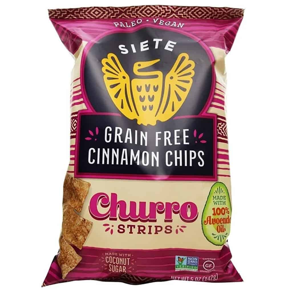 A pack of Siete Churro Cinnamon chips. 