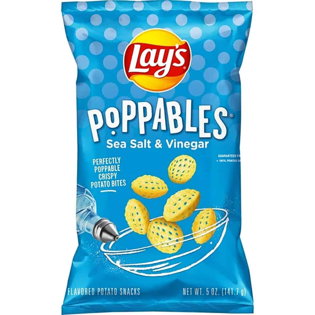 A blue pack of Lays poppables in sea salt and vinegar flavor.