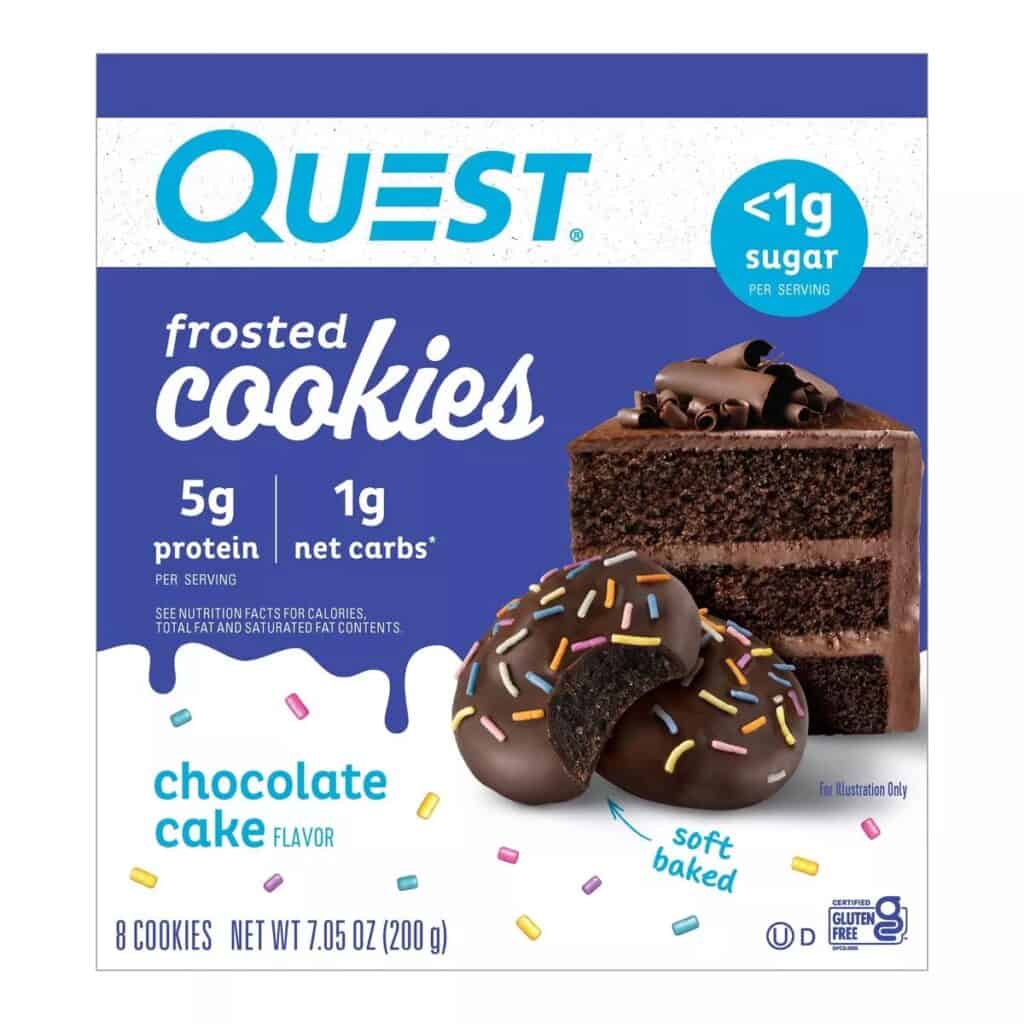 A product shot of a box of Quest Frost cookies.